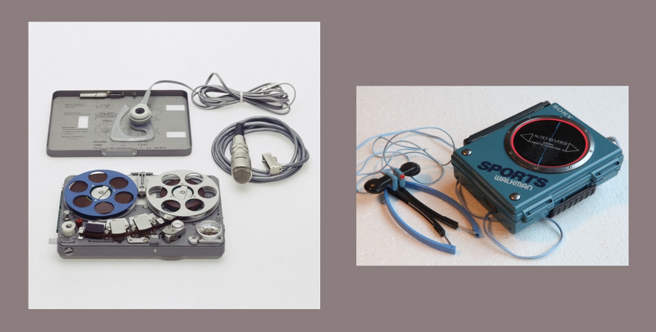 Deux exemples: un enregistreur Nagra, et un walkman Sony.